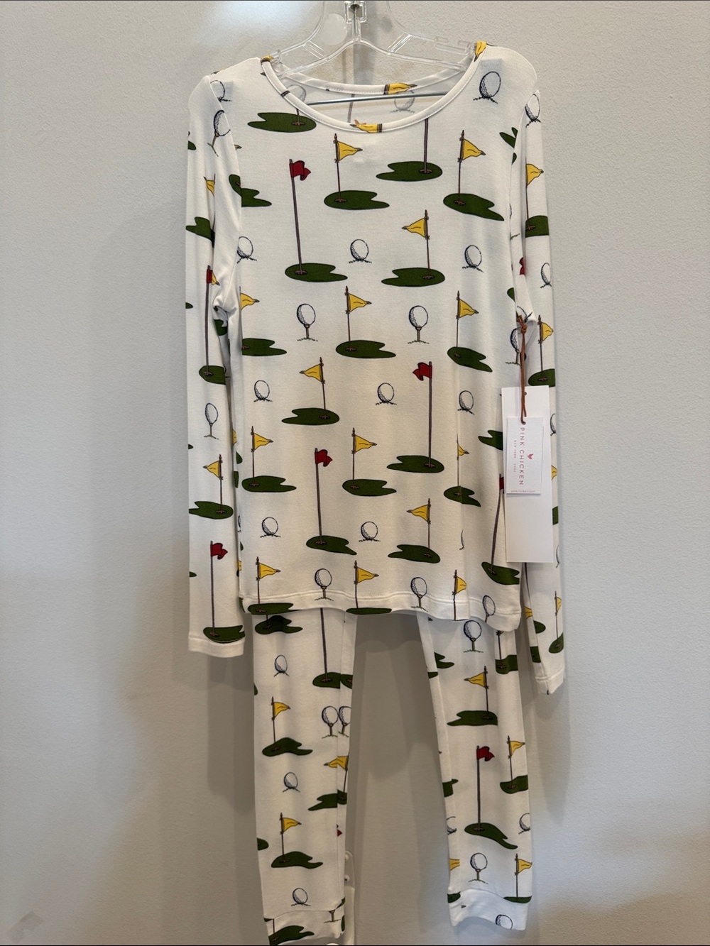 NWT Pink Chicken Kids Bamboo PJ Set, Cream Golf Tournament Size 10y (10)